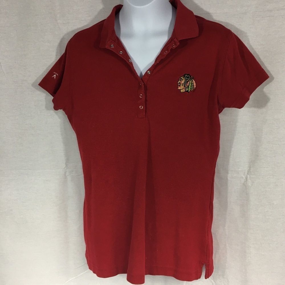 Antigua women’s Large Chicago Blackhawks polo red embroidered logo snap closure
